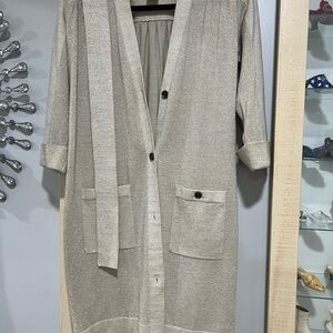 Stylish Beige Long Cardigan with Pockets